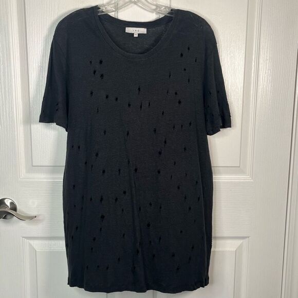 IRO Clay Black Distressed Tshirt Sz XL Linen Holes - Picture 2 of 12